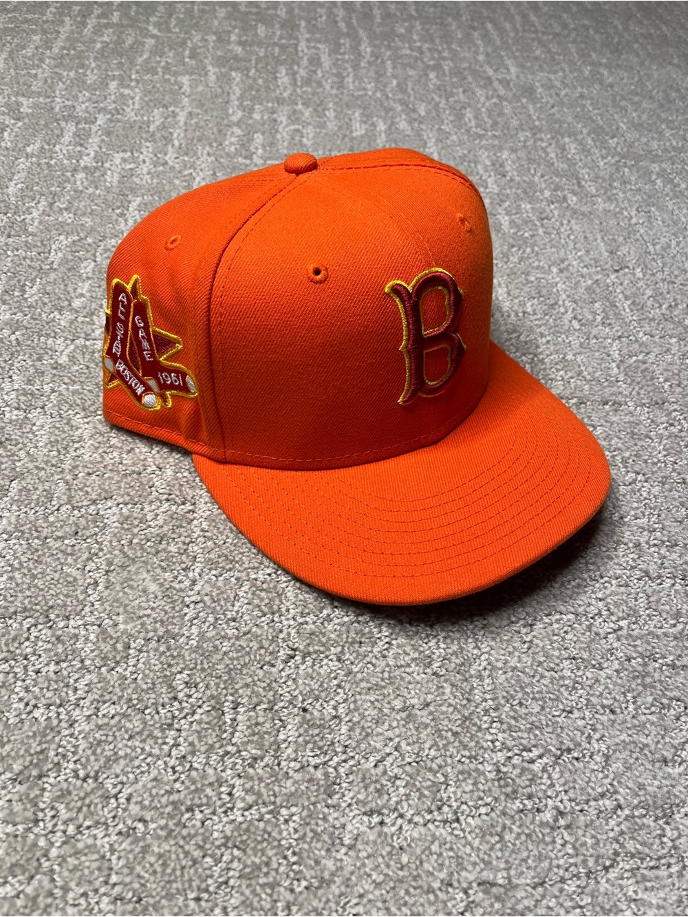 New Era MLB Boston Red Sox 1961 All Star Game Patch Orange Hat Cap Fitted 7 1/4